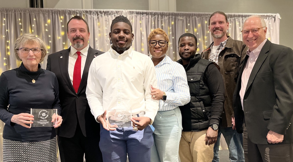 Pictured from left to right is Lynn Stokes TN Outstanding Adult Volunteer, Montgomery County Mayor Pro Tem/County Commissioner Joe Smith, Cedarius Doss TN Outstanding Youth Volunteer with parents Betty and Cedric Doss, Blayne Clements Habitat for Humanity of Montgomery County, and Lynn’s husband, Van Stokes.