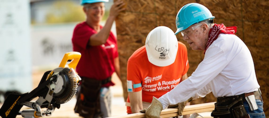 President Jimmy Carter starts work at 2018 Habitat for Humanity Jimmy and Rosalynn Carter Work Project in St. Joseph County, Indiana.